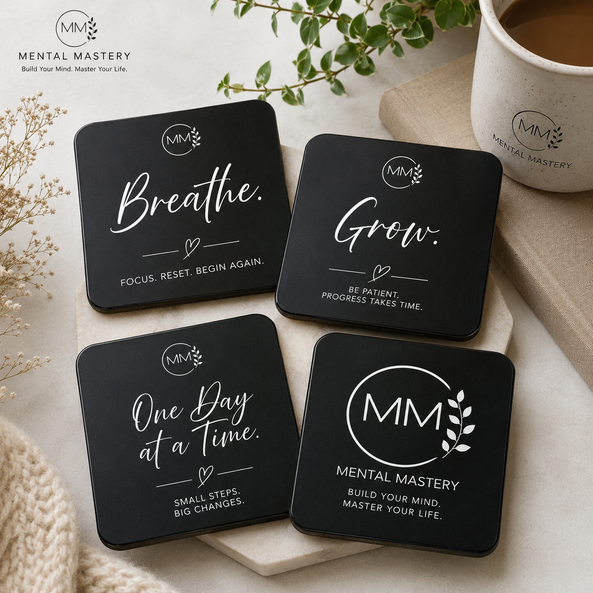 Mental Mastery Mindset Coaster Set – Pack of 4